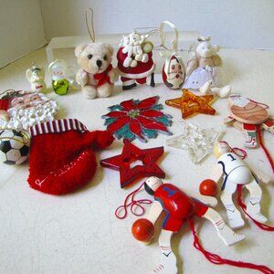 Lot 16 Christmas Tree Ornaments Vintage Look Sports Novelty LNC